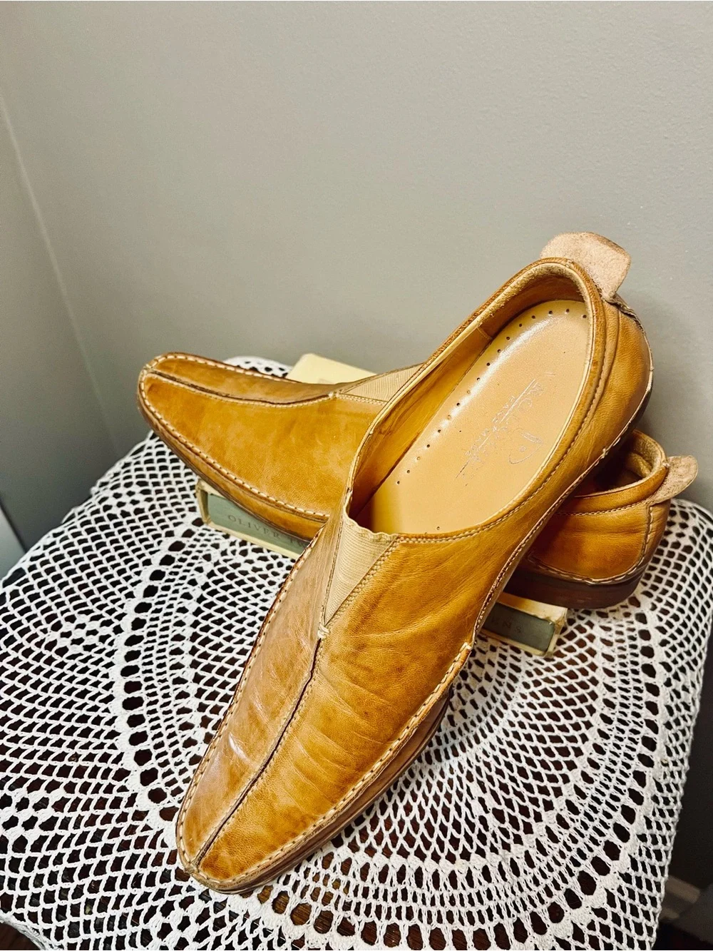 Vintage Handmade Leather Loafers Cognac Tan Men’s Size 10 Moc Toe